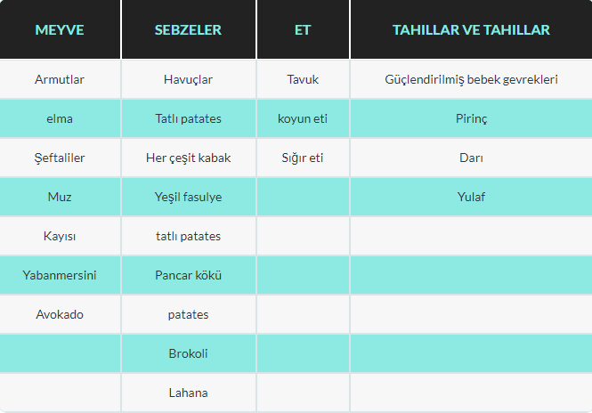 bebekler için gıda önerileri